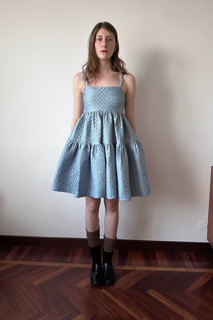 Eloise Dress in Azure Matelassè