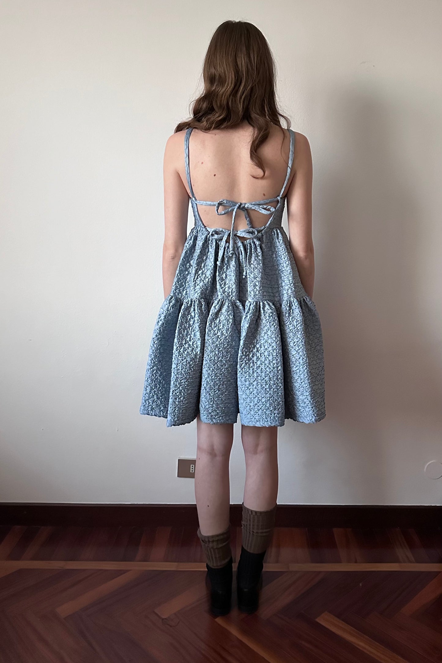 Eloise Dress in Azure Matelassè