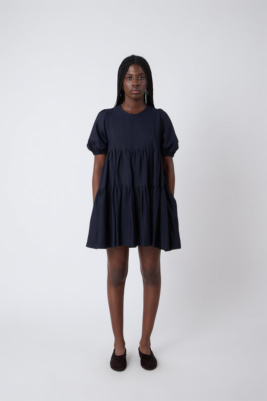 Isabelle Dress in Blue Wool