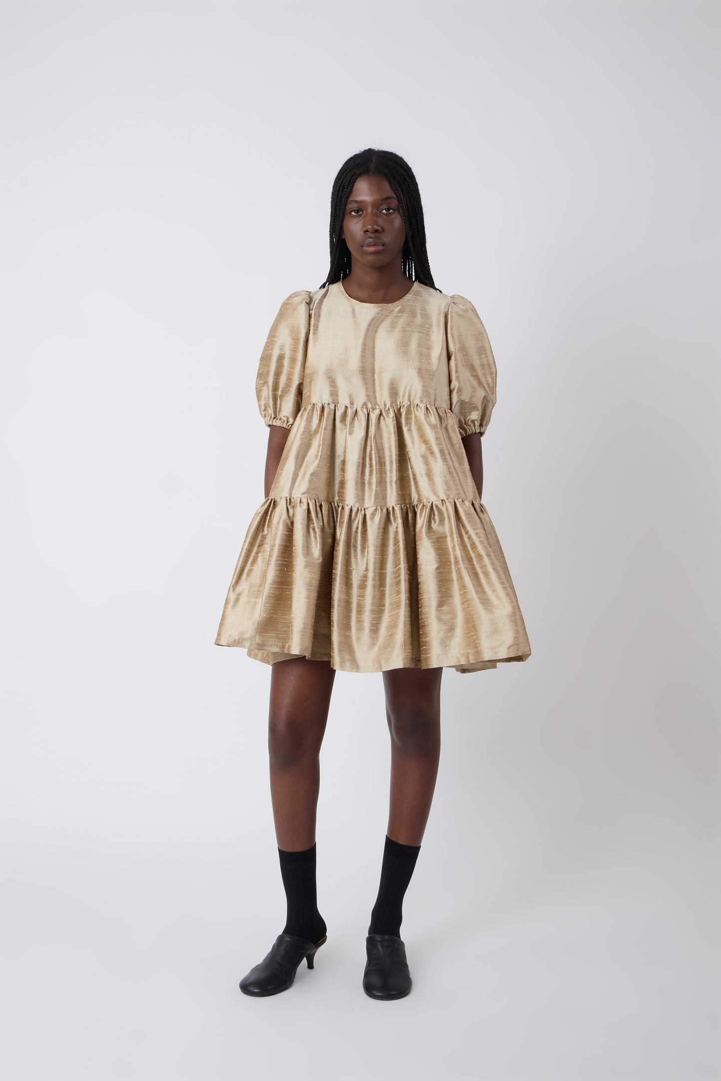 Isabelle Dress in Gold Shantung