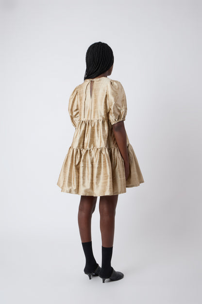 Isabelle Dress in Gold Shantung