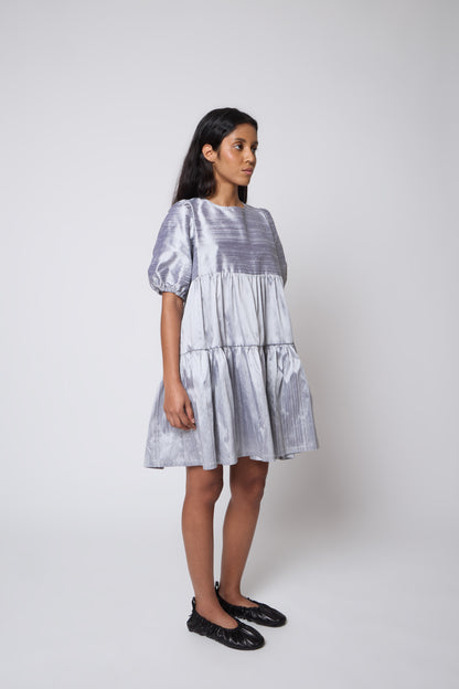 Isabelle Dress in Silver Silk