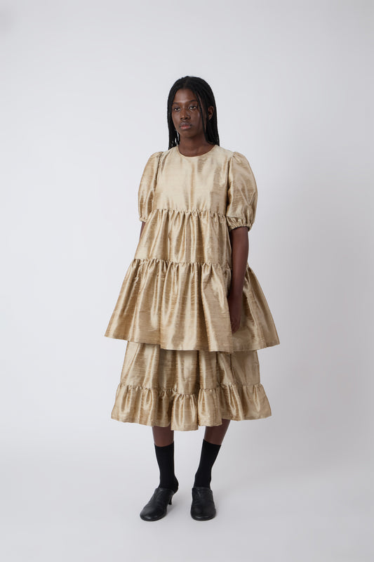 Isabelle Dress in Gold Shantung