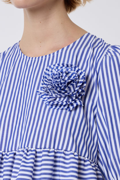 Pirouette Brooch in Blue Striped Cotton